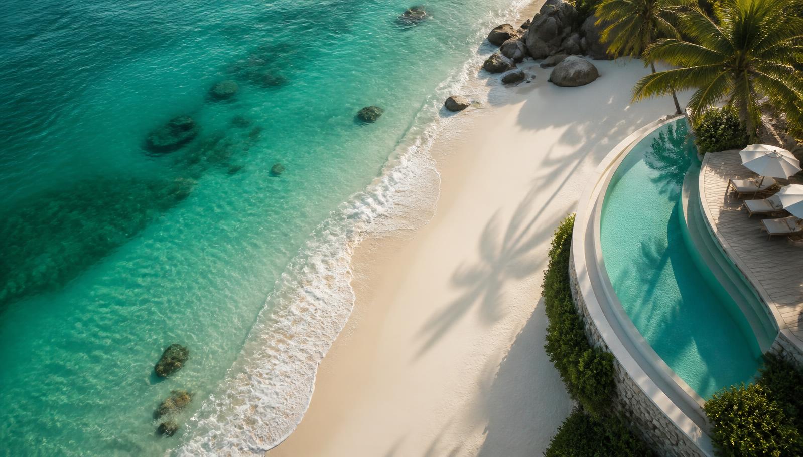 Turquoise water seen from a resort terrace